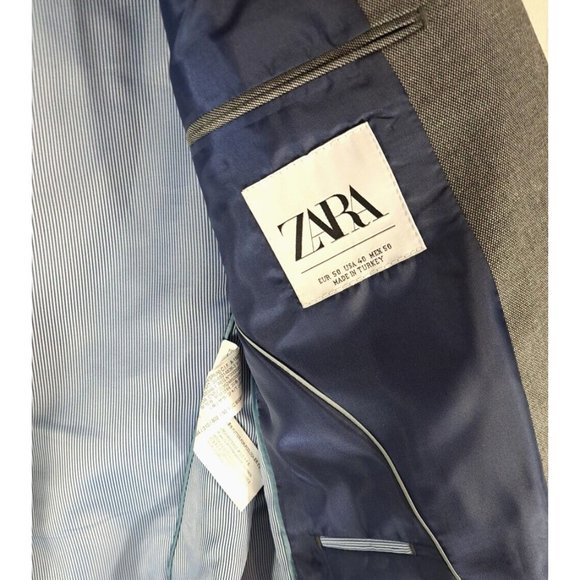 Mens Zara Blazer Sports Coat Gray 2 Button Career Business Professional 40R - Picture 5 of 7